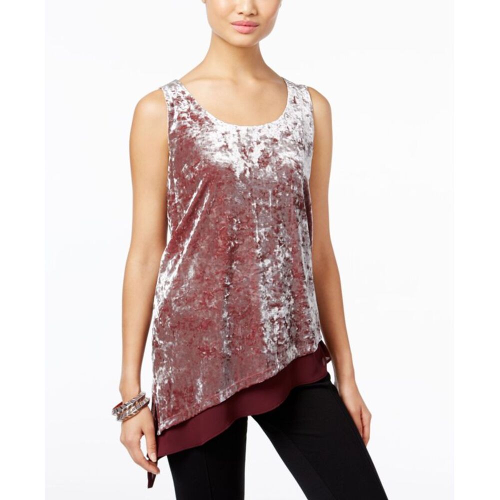 Inc International Concepts Petite Mixed-Media Velvet Top